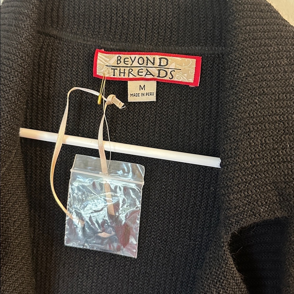 Beyond Threads Black Alpaca Wool Open Cardigan 3/4 sleeves Medium - Picture 2 of 6